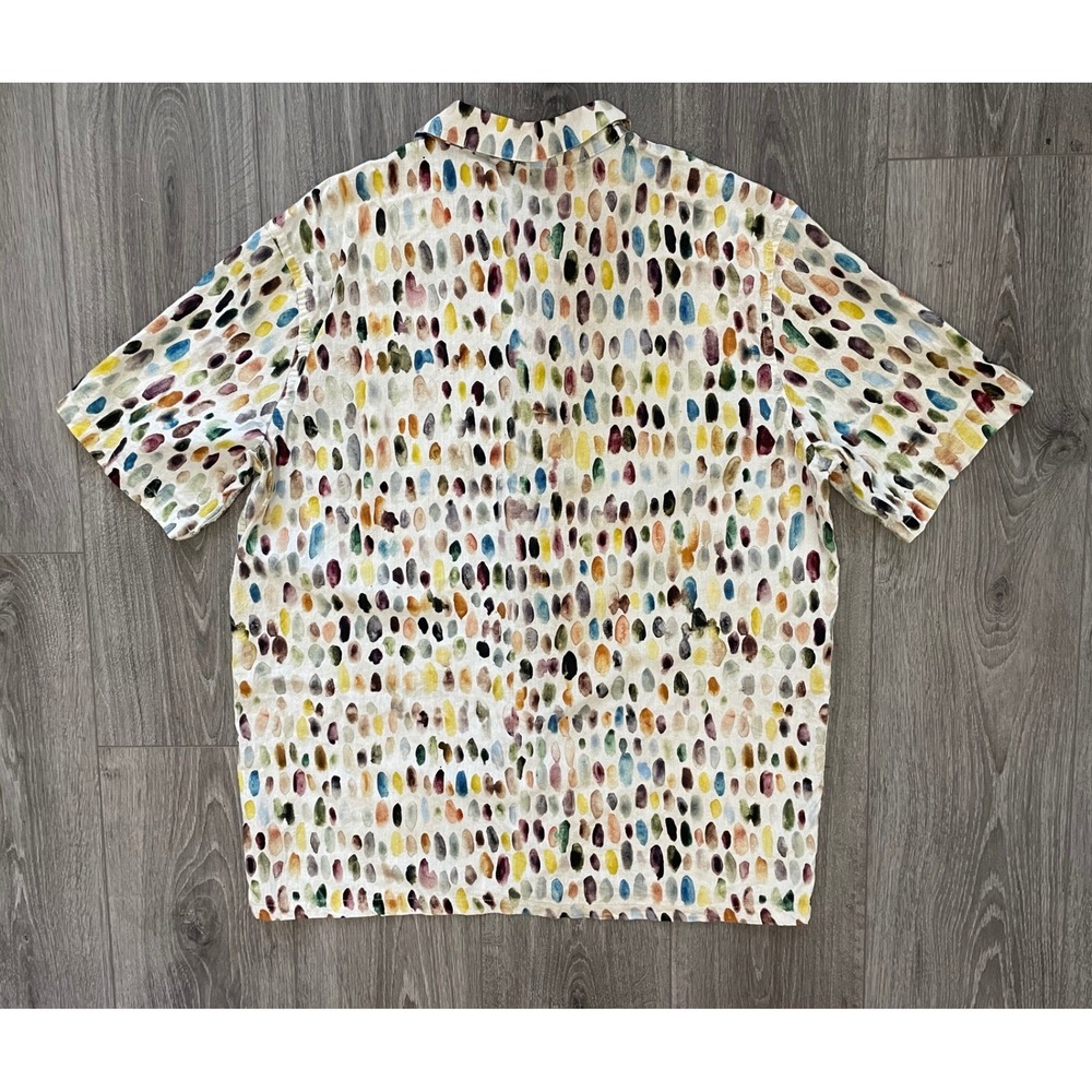 Zara Button Down Shirt Size L Multicolor Abstract Dot Short Sleeve Boho Summer - Picture 3 of 8